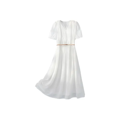 IHIMI SS24 Короткий рукав Платье Женское цвет Слоновая кость