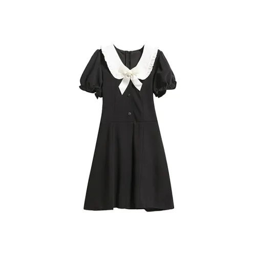 MOPB Короткий рукав Платье Женское Черное