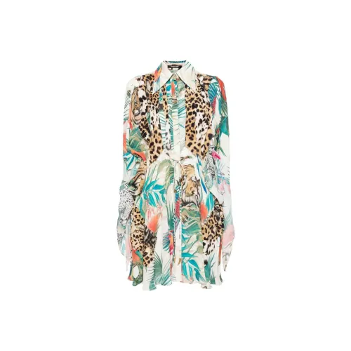 Roberto Cavalli SS24 Длинное платье с длинными рукавами женское многоцветное