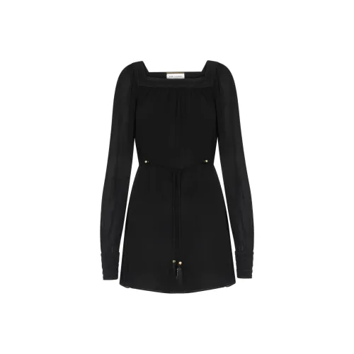 SAINT LAURENT Черное Женское Длинное Платье с Рукавами