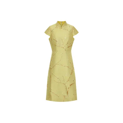 BBLLUUEE Короткий рукав Платье Женское Жасминово-желтый