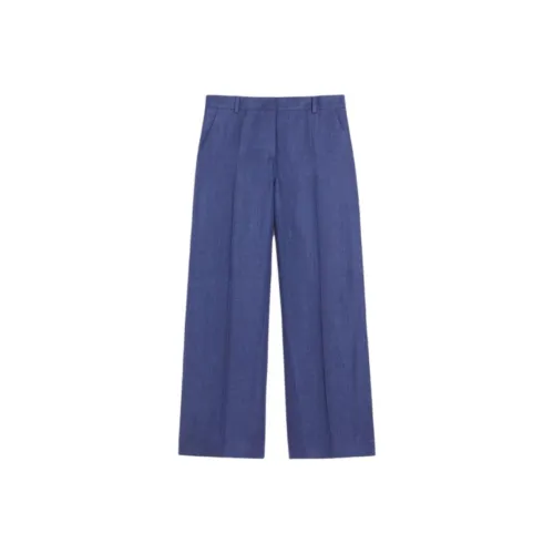 WEEKEND MaxMara MALIZIA Коллекция Linen Canvas Ткань Брюки Casual Pants Женские Navy Синий