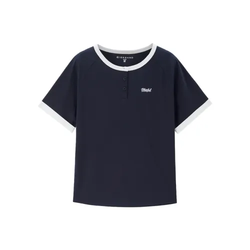 Giordano Реглан-рукав Т-рубашка Женская Подпись Морской синий
