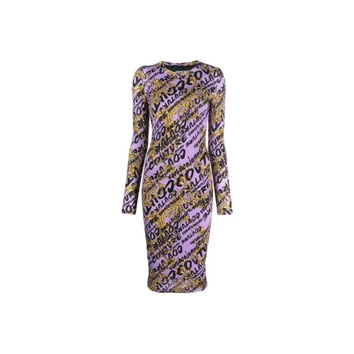 VERSACE FW22 Длинное платье с длинным рукавом женское фиолетовое