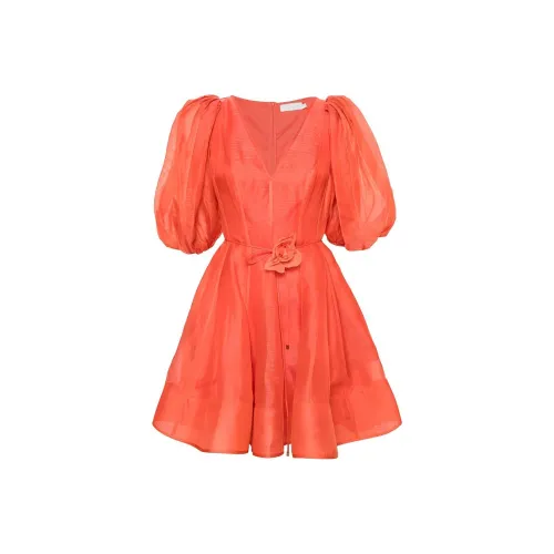 Zimmermann SS24 Короткое платье с короткими рукавами женское томатно-красный