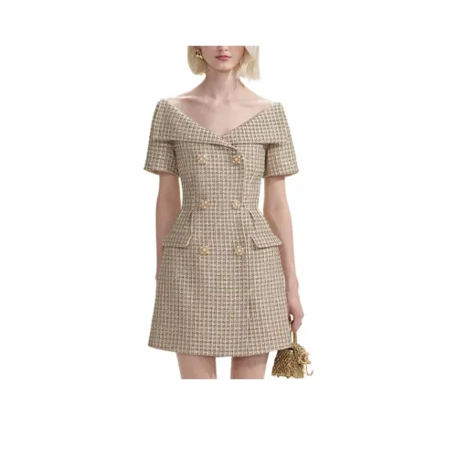 Self Портрет Короткий рукав Платье Женское Золотое