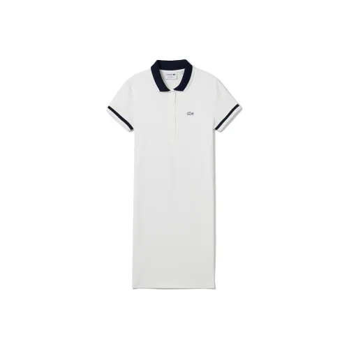 LACOSTE Белое Женское Платье с Коротким Рукавом