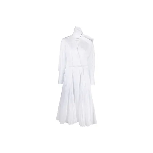 JIL SANDER Белое Женское Длинное Платье с Рукавами