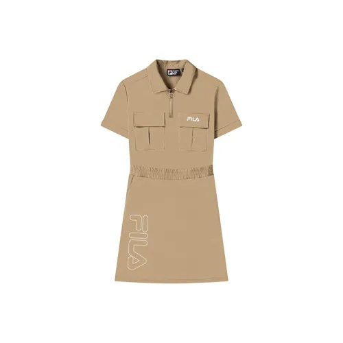 FILA X Magic Stick Joint Series Кофе Хаки Женские Короткие Платья с Рукавами