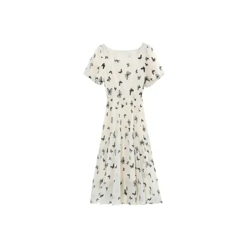 ETSE Короткий рукав Платье Женское Бабочка с принтом