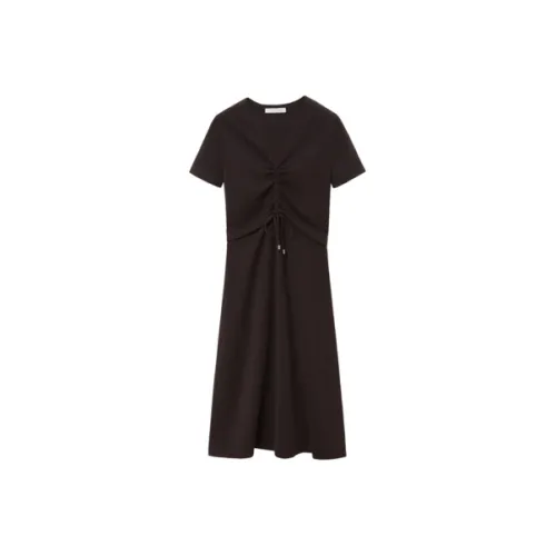 OVV Красно-коричневый Однотонный 02 Женские Короткие Платья с Рукавами