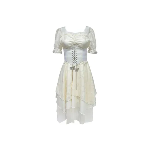 MOPB Короткий рукав Платье Женское Абрикосовое