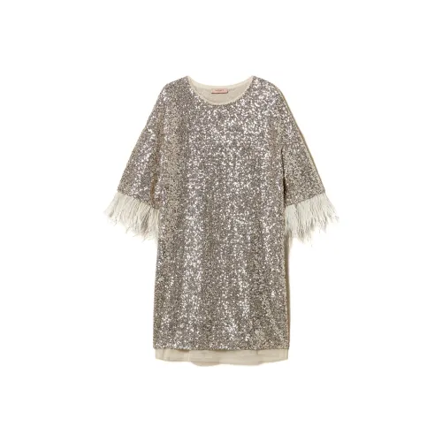 TWINSET Milano SS24 Короткое Платье с Короткими Рукавами Женское Золотое