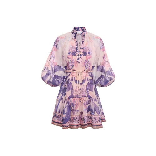 Zimmermann Длинное платье с длинными рукавами женское фиолетовое