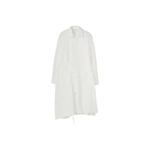 Yohji Yamamoto Белые Женские Длинные Платья с Длинными Рукавами