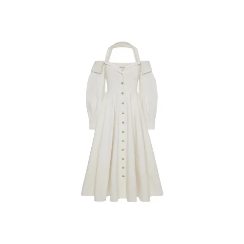 Alexander McQueen Слоновая кость Женские Длинные Платья с Рукавами