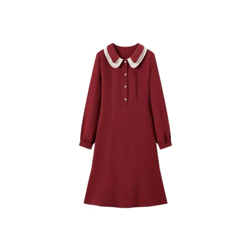 EICHITOO Длинное платье с длинными рукавами женское красное