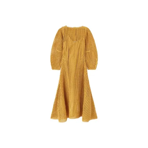 JIL SANDER Желтое Женское Длинное Платье с Рукавами