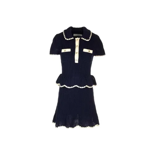 Self Портрет Короткий рукав Платье Женское Морской синий