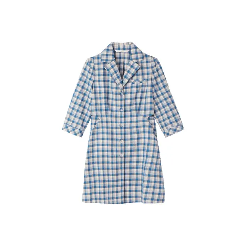 GOELIA Длинное платье с длинными рукавами женское синяя клетка