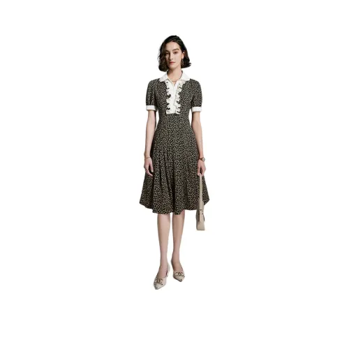 Fog Короткий рукав платье женское черного тона