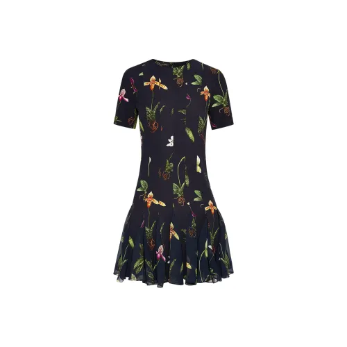 Oscar De La Renta Короткое платье с короткими рукавами женское морской синий