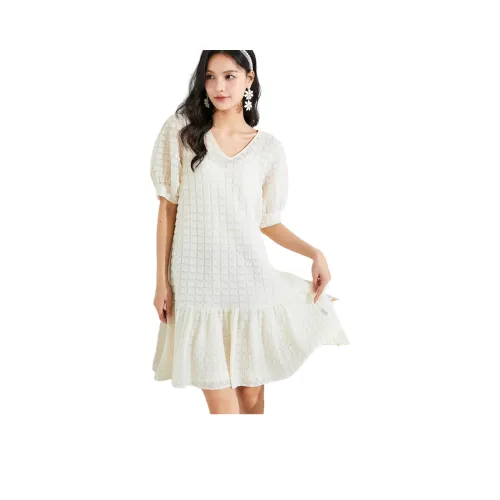 VILAN Короткий рукав Платье Женское Ice Cream White