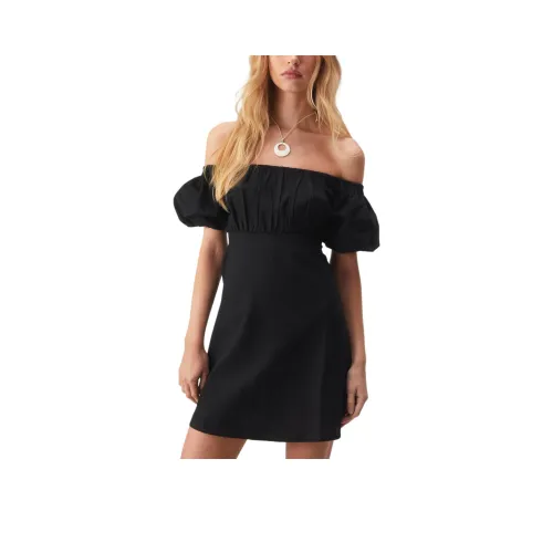 NASTY GAL Linen Mix Bardot С рукавами Mini Dress Short Sleeved Dress Women's Black