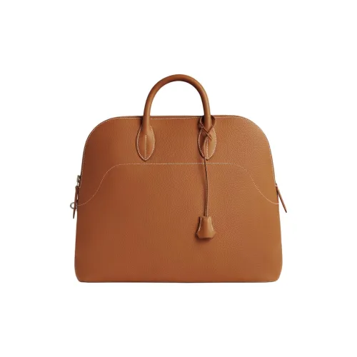 HERMES Bolide Естественный Коровья Кожа Крупнозернистая Текстура Сумка Женская Светлый Чайный Черный Карамель