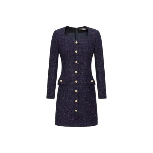 Karl Lagerfeld Длинное платье с длинными рукавами женское темно-синий