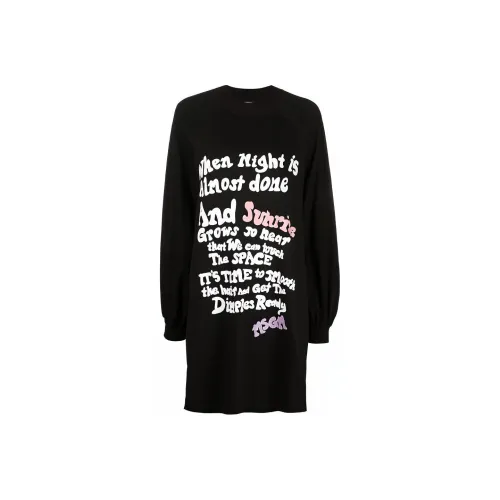 MSGM Черное Женское Длинное Платье с Рукавами