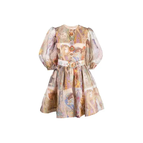 Zimmermann Бежевые Женские Короткие Платья с Рукавами