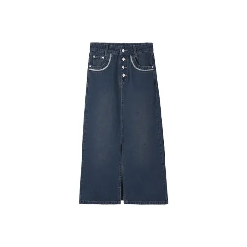 HIPPIEMISS Denim Long Skirt Women's Vintage Dark Blue HIPPIEMISS Деним Длинная Юбка Женская Винтаж Темно-синий