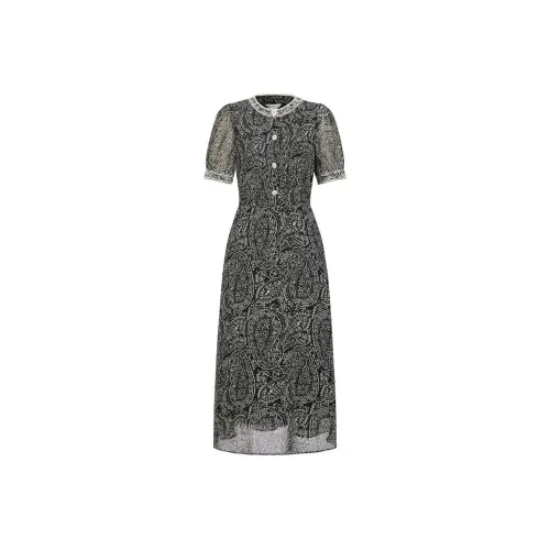 JZ. ANNAKRO Короткий рукав Платье Женское Цветочное Черное