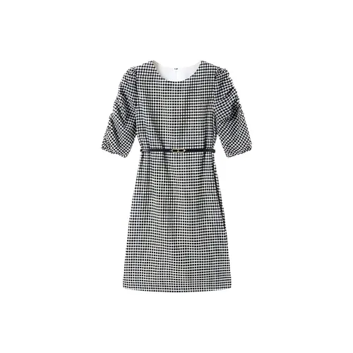 TKY SHOP Черно-белая клетка Женские Платья с коротким рукавом