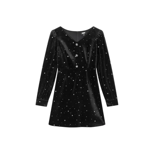 DKNY Длинное платье с длинными рукавами женское черное