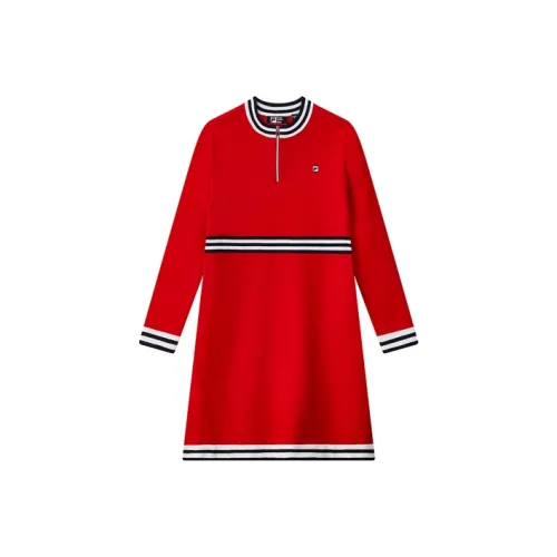 FILA Легендарный красный Женские Длинные Платья с Рукавами
