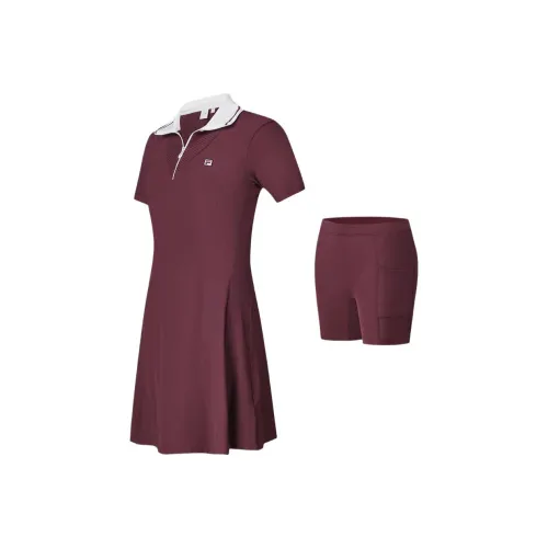 FILA Короткий рукав Платье Женское Вино Красный