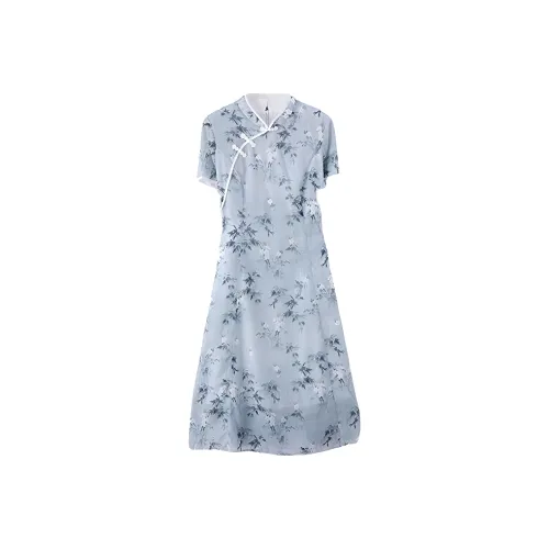 IHIMI Короткий рукав Платье Женское Светло-серое