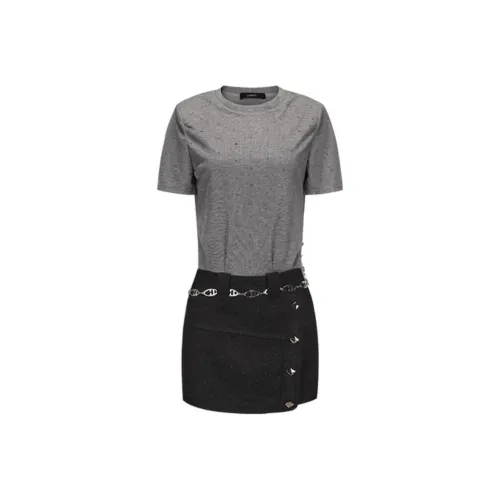 GIMING Короткий рукав Платье Женское Черное Серое