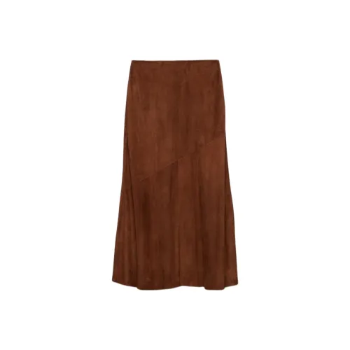 PRADA SS24 Кожа Длинная Юбка Женская Красная Сандаловое дерево Древесный цвет
