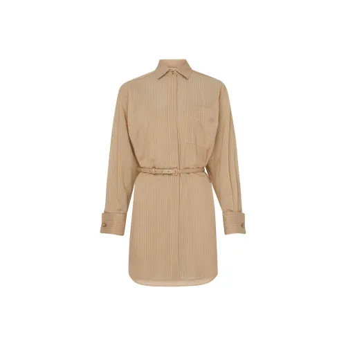 MaxMara Длинное платье с длинными рукавами женское коричневое