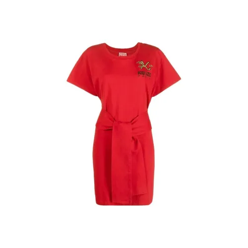 KENZO Red Женские Короткие Платья с Рукавами