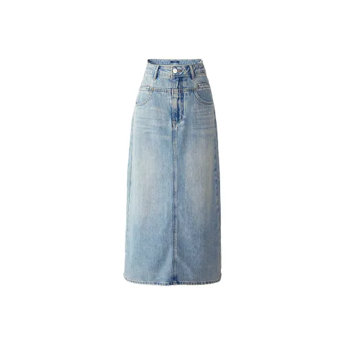 YALIDA Denim Long Skirt Women's Blue