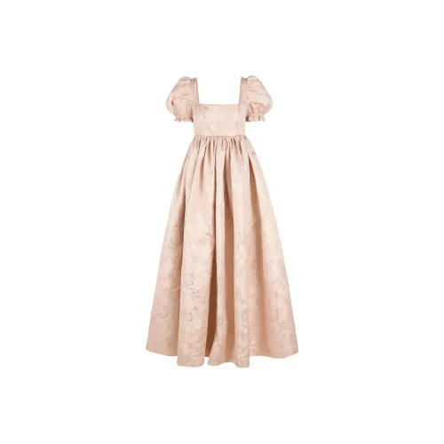 Selkie Коллекция x Bridgerton FW24 Короткий рукав платье женское EDWINA розовый с постоянным жаккардом