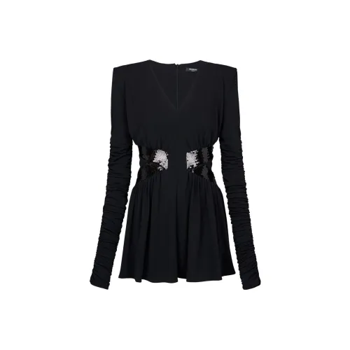 BALMAIN Длинное платье с длинными рукавами женское черное