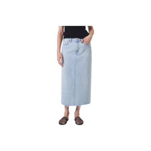 AGOLDE Denim Long Skirt Women's Light Blue
