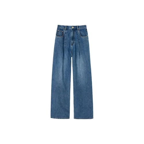 SOLWEIGE Широкие брюки Джинсы Женские Ностальгические Темно-синие