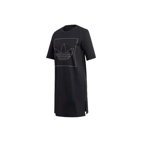 Adidas Originals Короткий рукав Платье Женское Черное