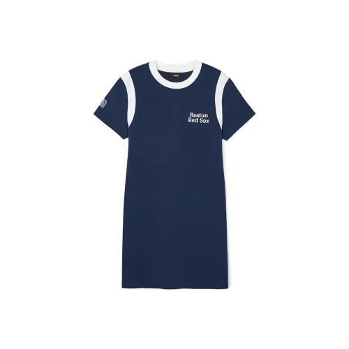 Mlb Base Logo Короткий рукав Платье Женское Темно-синий